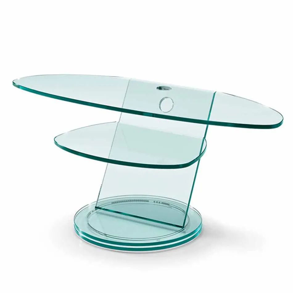 Glass TV Cabinet with Rotating Base and 2 Dimensions Shelf - Salemme Viadurini
