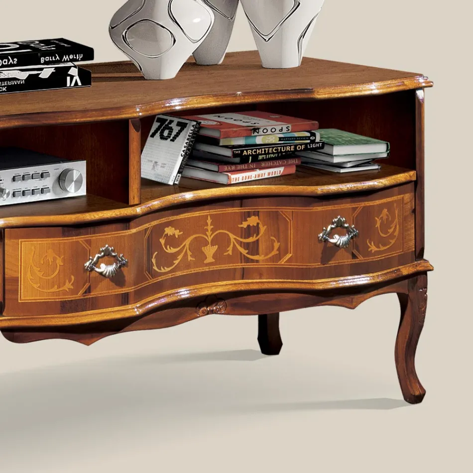 Classic Wood TV Stand with Compartments and Drawers Made in Italy - Prince Viadurini
