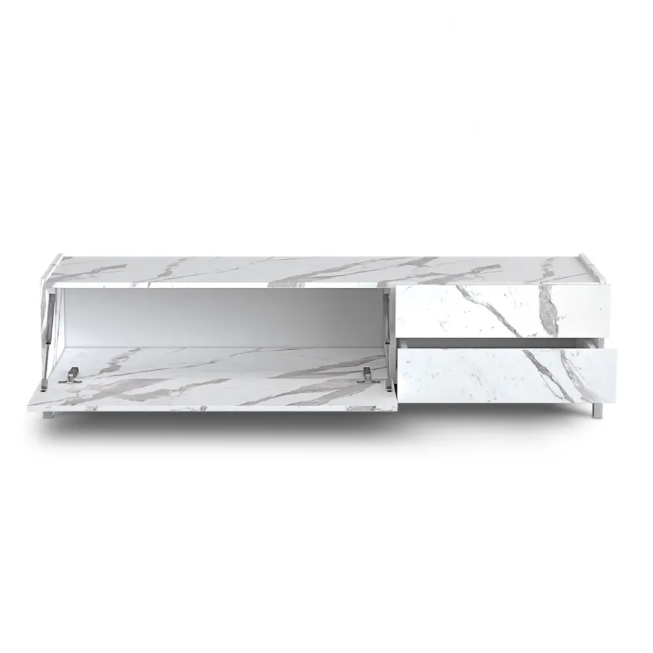 TV Stand Covered in Melamine Marble Finish Made in Italy - Zinc Viadurini