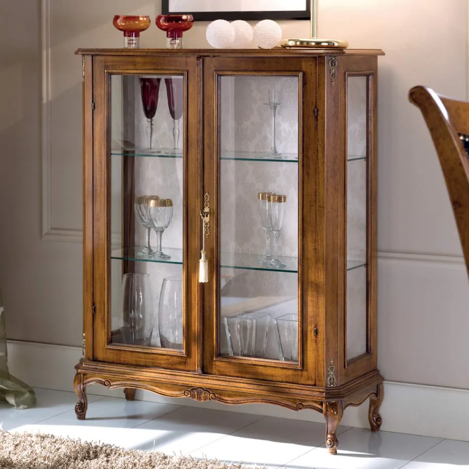 Living Room Display Cabinet in Bassano Walnut Wood Made in Italy - Ronald Viadurini