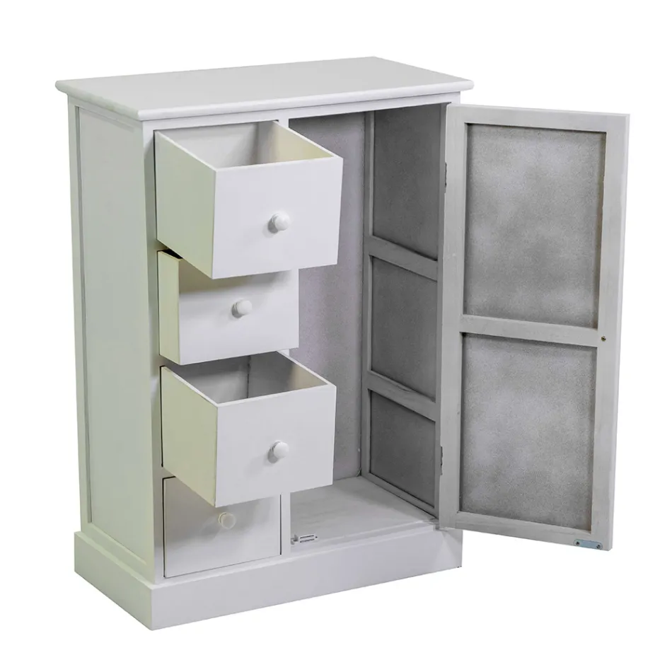 Indoor Cabinet Made of Wood with 1 Door and 4 Drawers - Meduse Viadurini