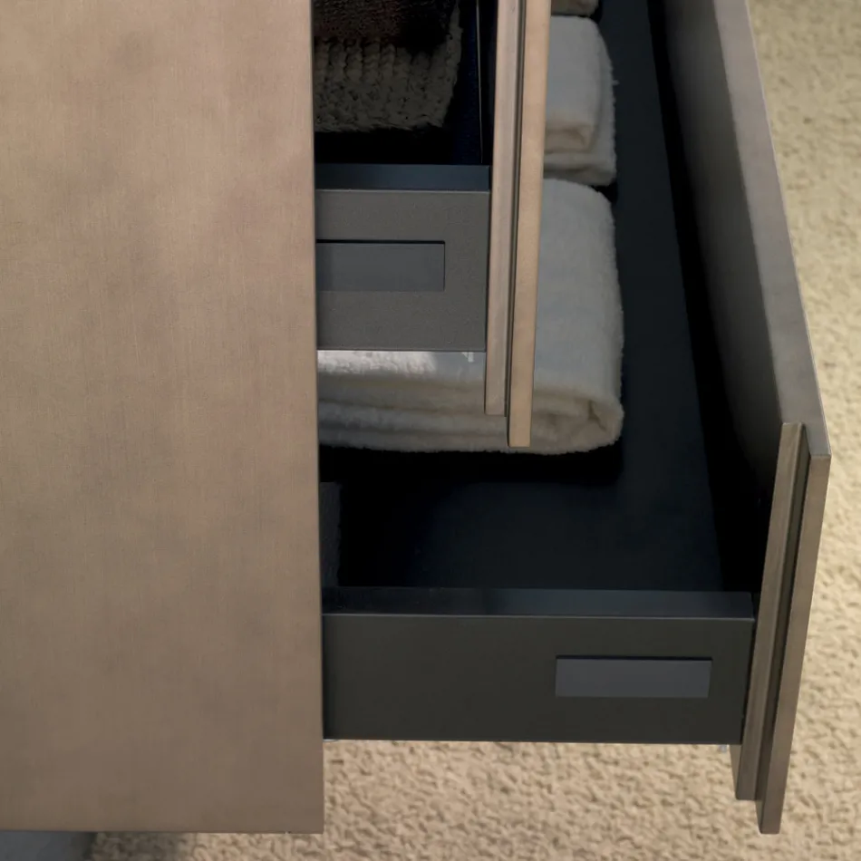 Suspended Bathroom Furniture in Wood, Metal and Ceramic W96 cm, Precious - Renga Viadurini