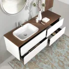 Bathroom Furniture in White Wood and Walnut and Ceramic 156 cm Made in Italy - Renga Viadurini