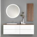Bathroom Furniture in White Wood and Walnut and Ceramic 156 cm Made in Italy - Renga