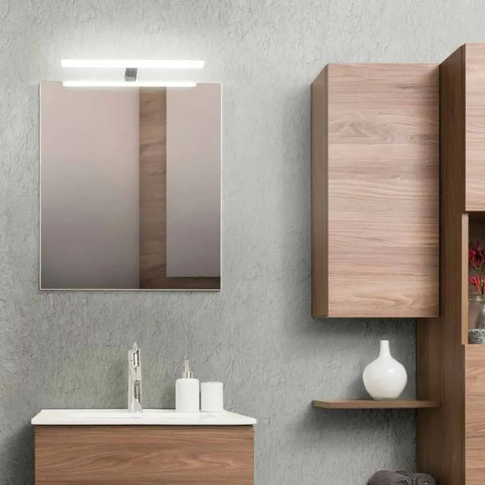 Suspended Design Bathroom Furniture in Melamine Walnut - Becky Viadurini