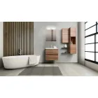 Suspended Design Bathroom Furniture in Melamine Walnut - Becky Viadurini