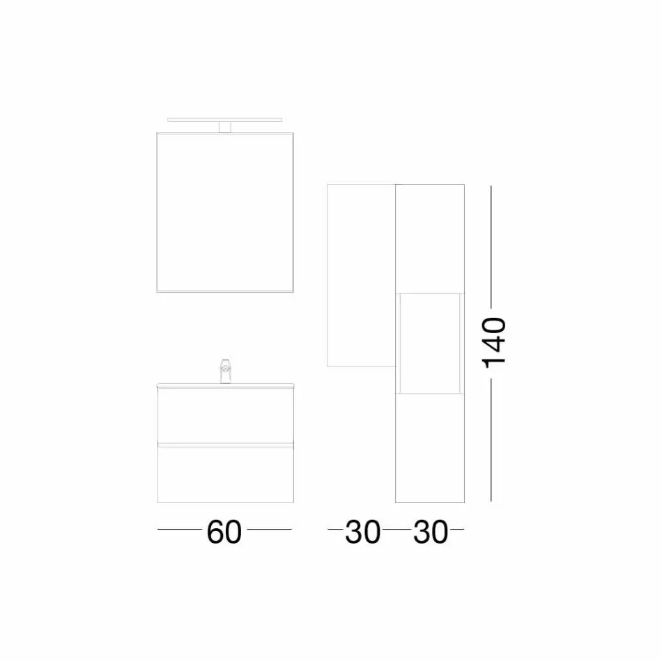 Suspended Design Bathroom Furniture in Melamine Walnut - Becky Viadurini