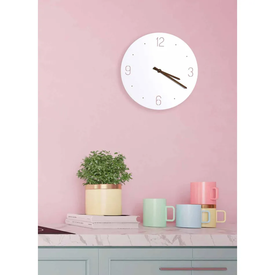 Classic Design Wall Clock in White Round Wood Laser Cut - Jovial Viadurini