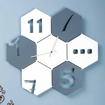 Large Wall Clock in Colored Wood Modern Hexagonal Design - Nidodape Viadurini