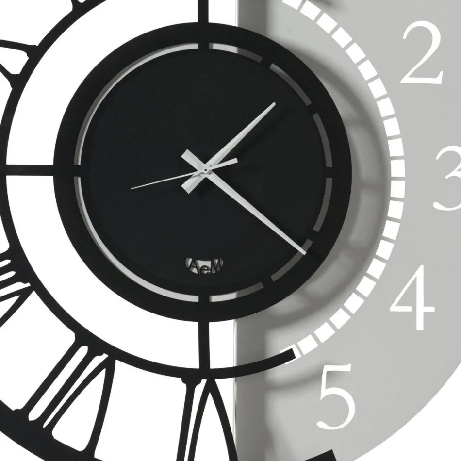 Modern Round Design Iron Wall Clock Double Numbering - Kassio Viadurini