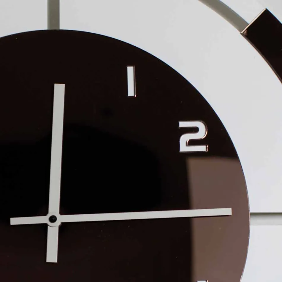 Wall Clock in White Wood and Bronze Decorations of Modern Design - Mavia Viadurini