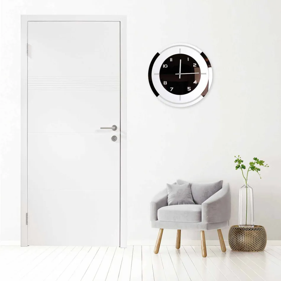 Wall Clock in White Wood and Bronze Decorations of Modern Design - Mavia Viadurini