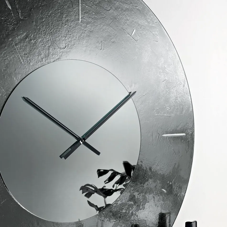 Cinzia - Hammered Back-Silvered Fused Glass Wall Clock Made in Italy Viadurini