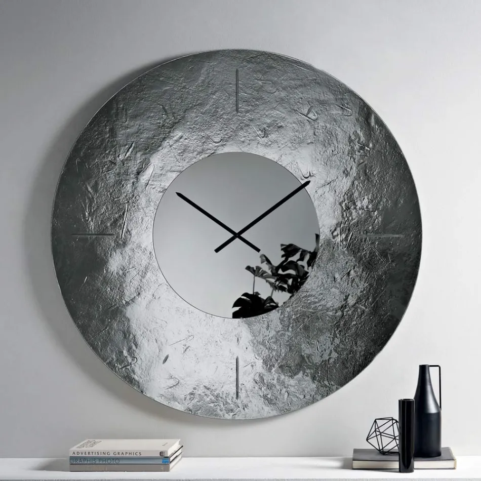 Cinzia - Hammered Back-Silvered Fused Glass Wall Clock Made in Italy Viadurini