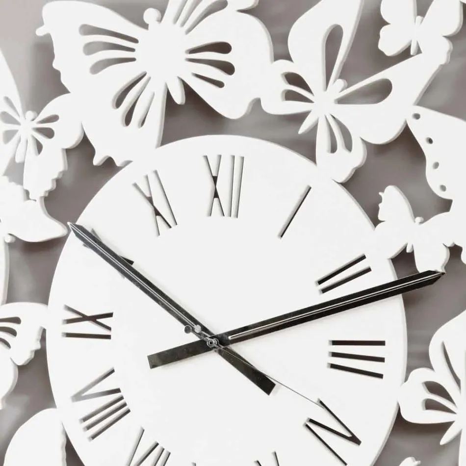 Wall Clock Colored Wood Modern Design Decorated with Butterflies - Papilio Viadurini