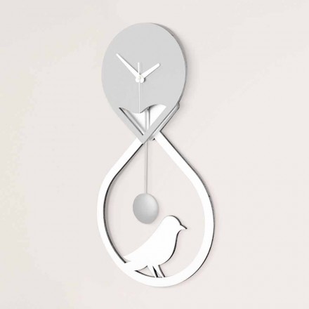 White and Gray Stylized Modern Design Wall Pendulum Clock - Thebes Viadurini