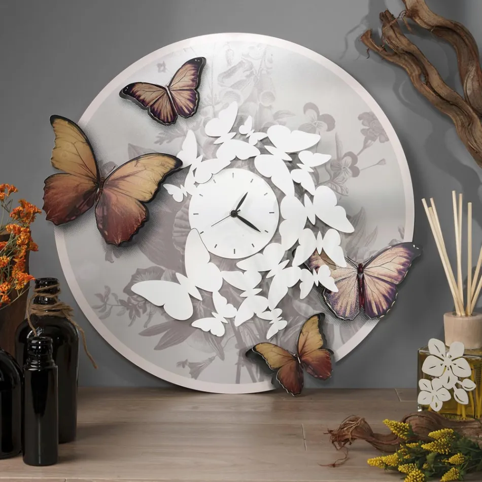 Clock with Butterfly Decoration in Different Finishes Made in Italy - Cufflinks Viadurini