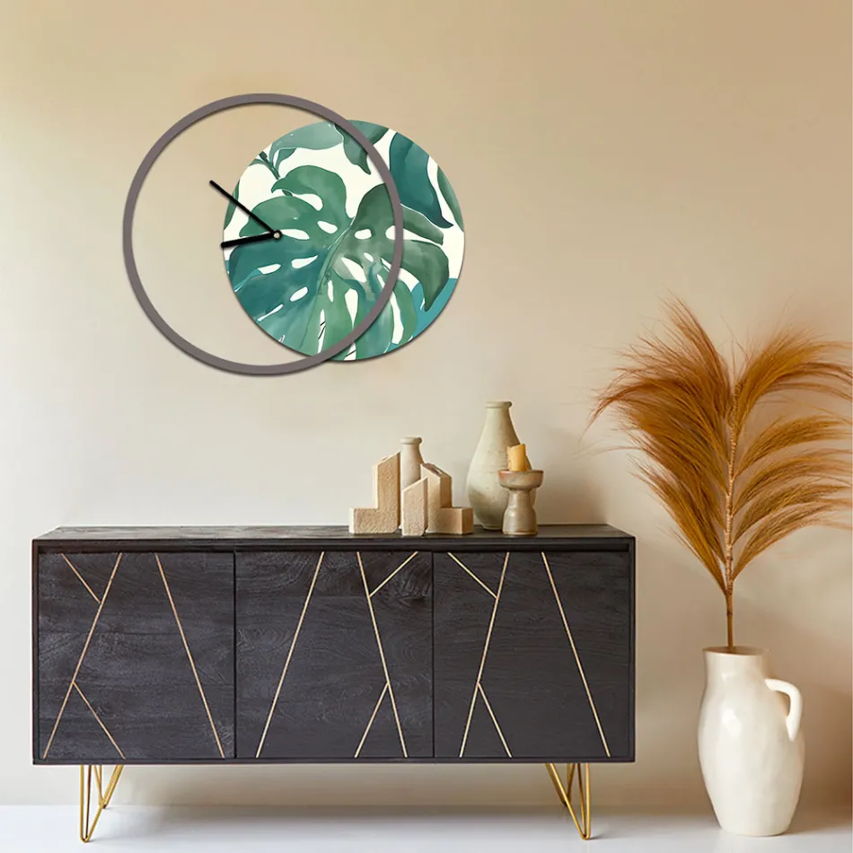 Clock with Wooden and Printed Panel Made in Italy - Malawi Viadurini