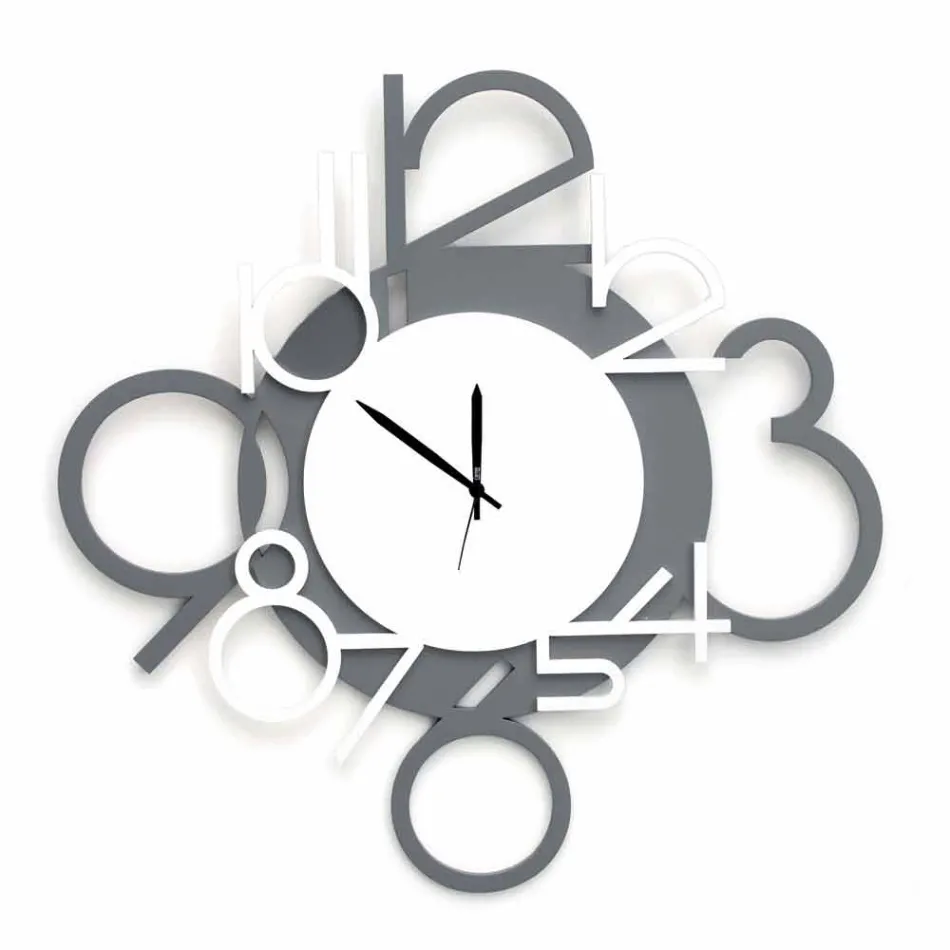 Large and Modern Design Wall Clock in White and Gray Wood - Digit Viadurini