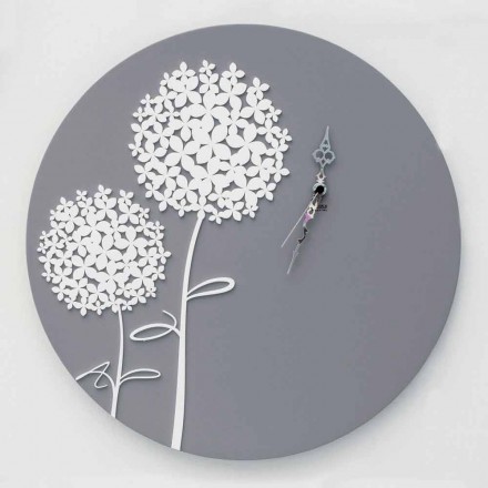 Modern Design Round Decorated Gray Wood Wall Clock - Shower Head Viadurini