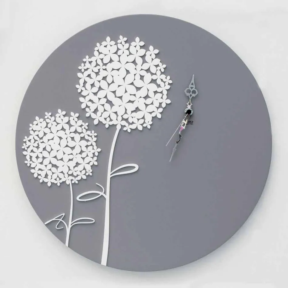 Modern Design Round Decorated Gray Wood Wall Clock - Shower Head Viadurini
