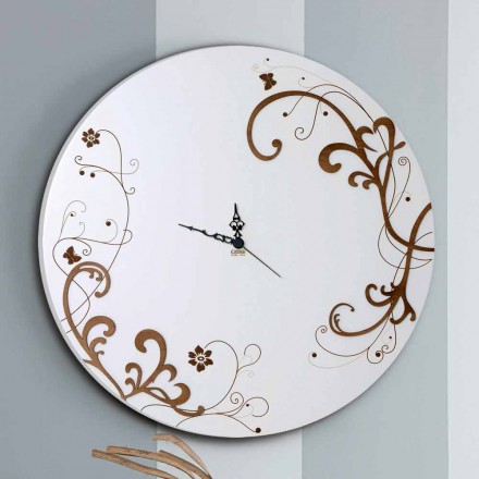 Modern and Round Wall Clock in Wood with Design Decorations - Season Viadurini