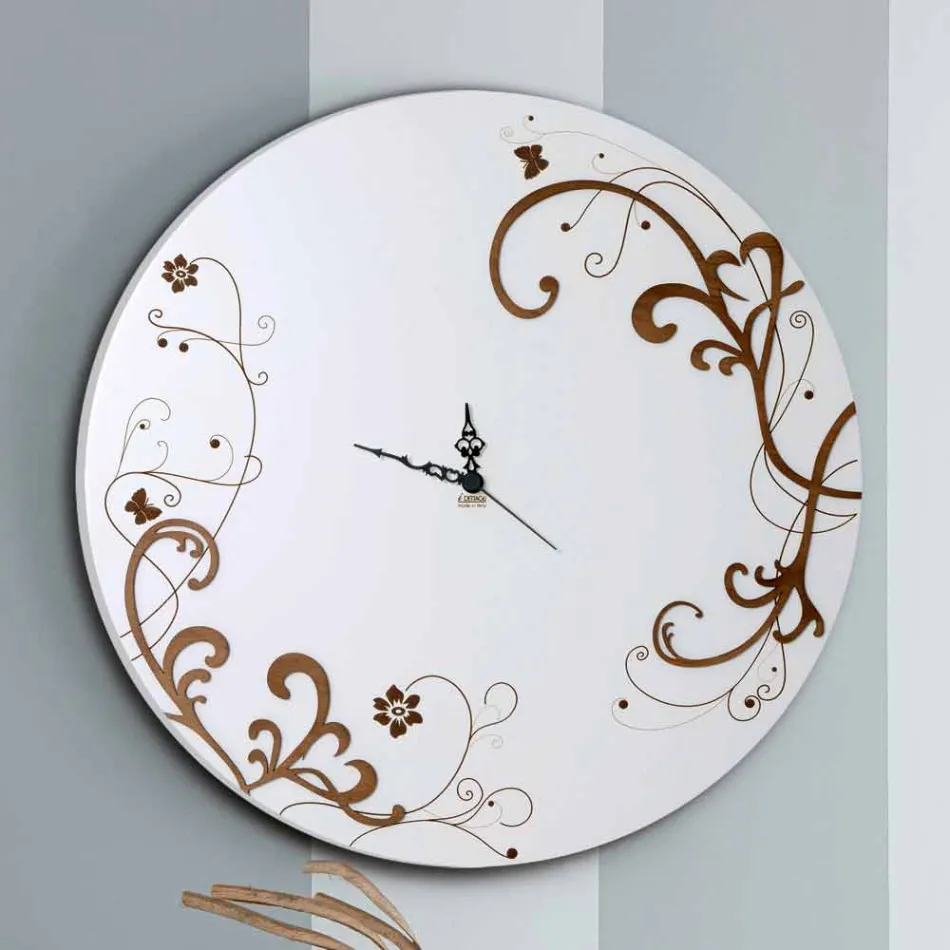 Modern and Round Wall Clock in Wood with Design Decorations - Season Viadurini