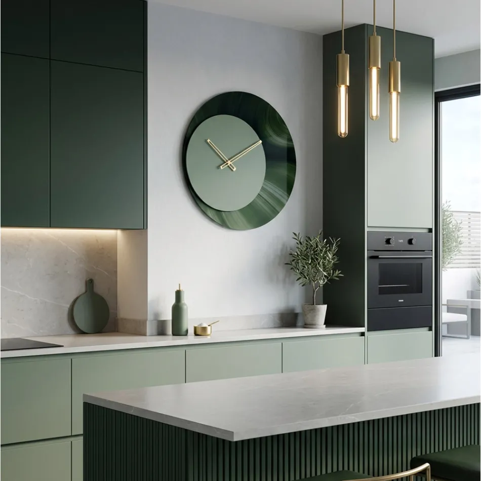 Green Round Wall Clock in Printed Methacrylate Made in Italy - Verdia Viadurini