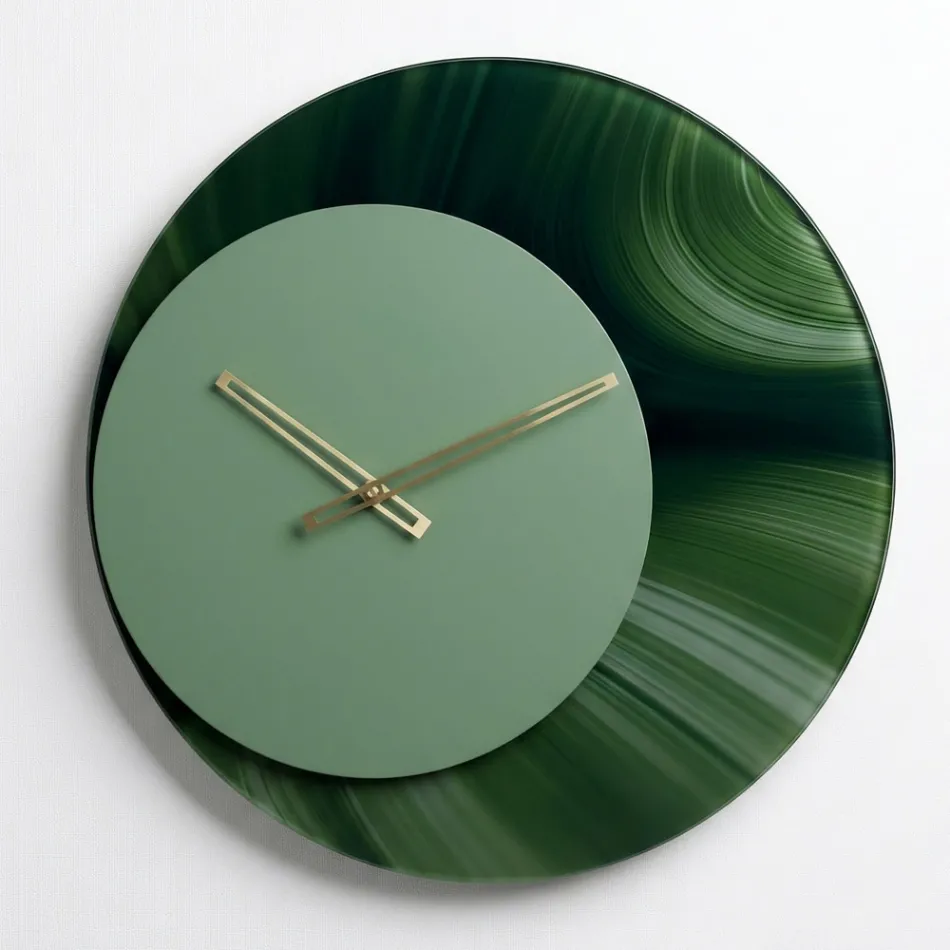 Green Round Wall Clock in Printed Methacrylate Made in Italy - Verdia Viadurini