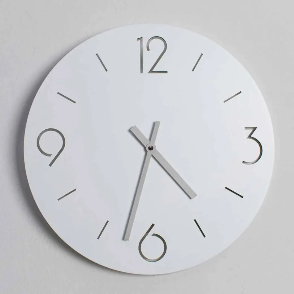 Classic Design White Wall Clock in Round Wood - Settimio Viadurini