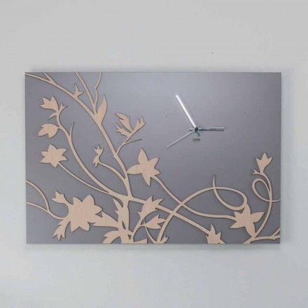 Modern Design Rectangular Gray Wall Clock in Decorated Wood - Gallium Viadurini