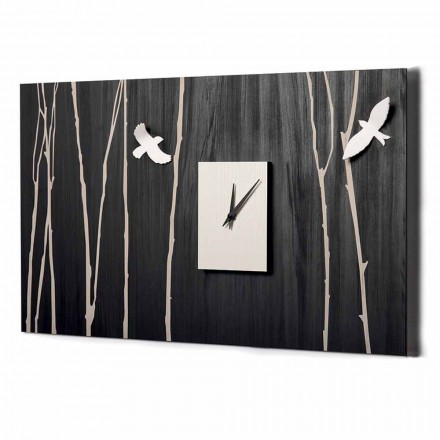 Wooden Wall Clock with Three-dimensional Design Decorations - Forrest Viadurini