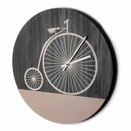 Round Design Wooden Wall Clock with Decorations in 2 Finishes - Byko Viadurini