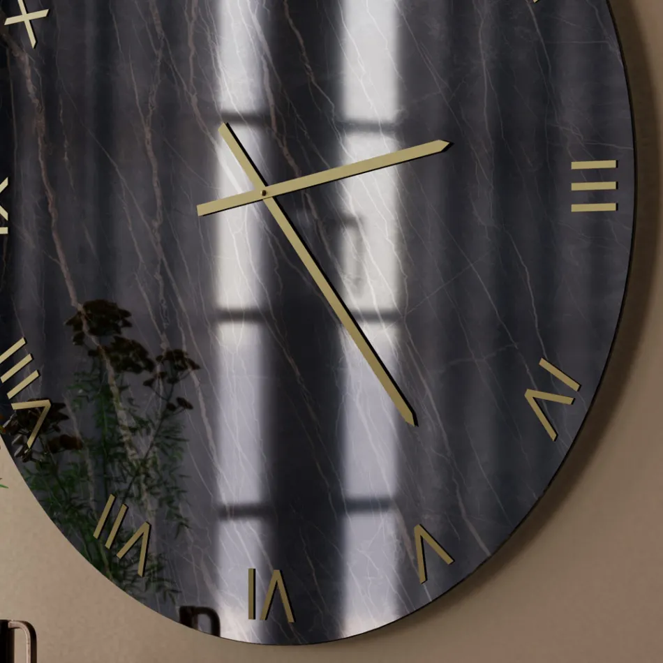 Black Gold Marble Effect Glass Wall Clock with Brass Hands - Cortex Viadurini