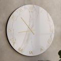 Calacatta Marble Effect Glass Wall Clock with Brass Hands - Axis