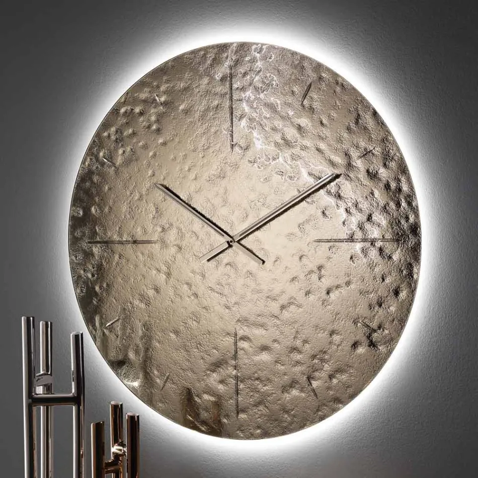 Wavy Fused Glass Wall Clock with Brass Hands - Radia Viadurini