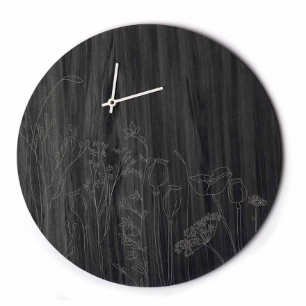 Modern Round Design Wood Wall Clock and Laser Engraving - Florinto Viadurini