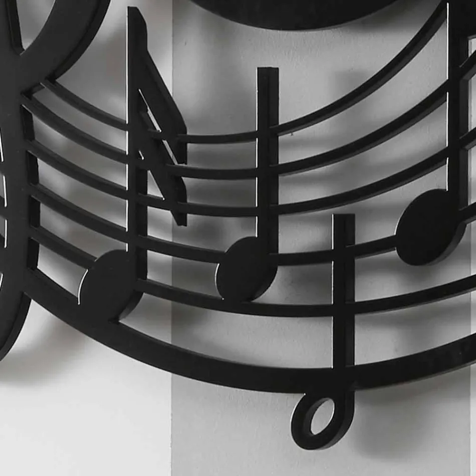 Modern Design Round Black Wall Clock in Decorated Wood - Music Viadurini