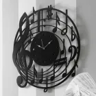 Modern Design Round Black Wall Clock in Decorated Wood - Music Viadurini