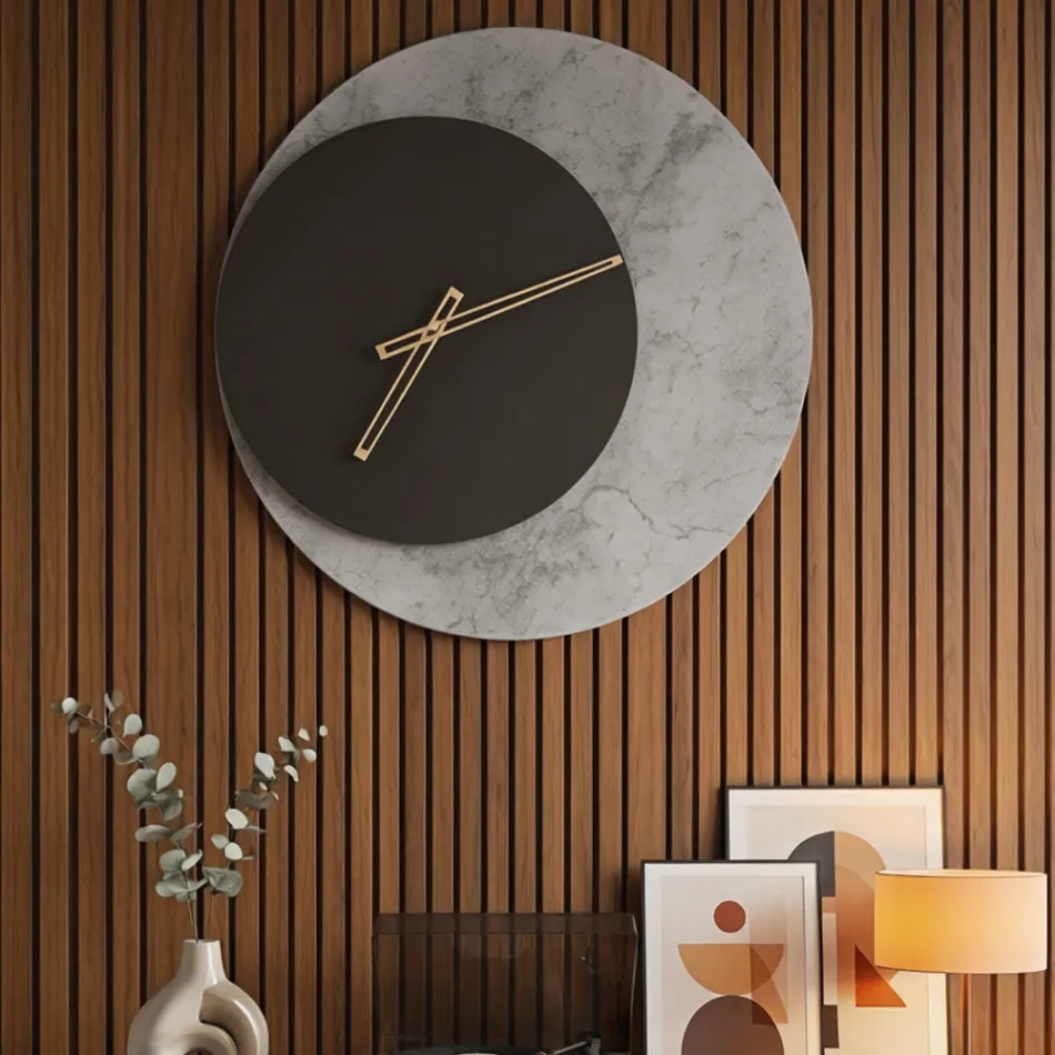 Elara Round Wall Clock in Printed Methacrylate Made in Italy Viadurini