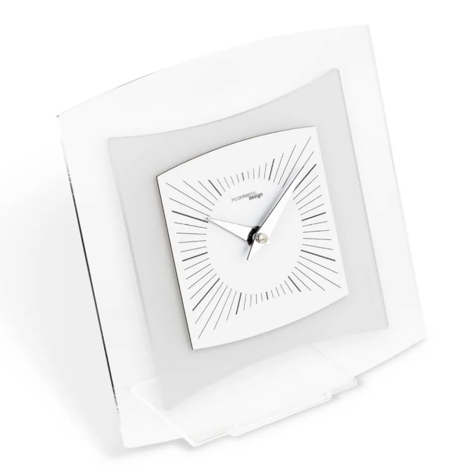 Table Clock in Transparent and Bisatin Methacrylate Made in Italy - Glad Viadurini