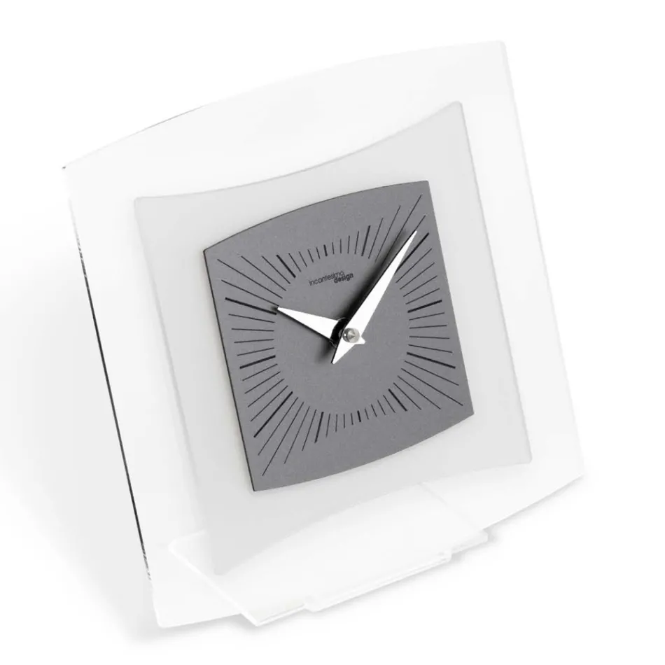 Table Clock in Transparent and Bisatin Methacrylate Made in Italy - Glad Viadurini