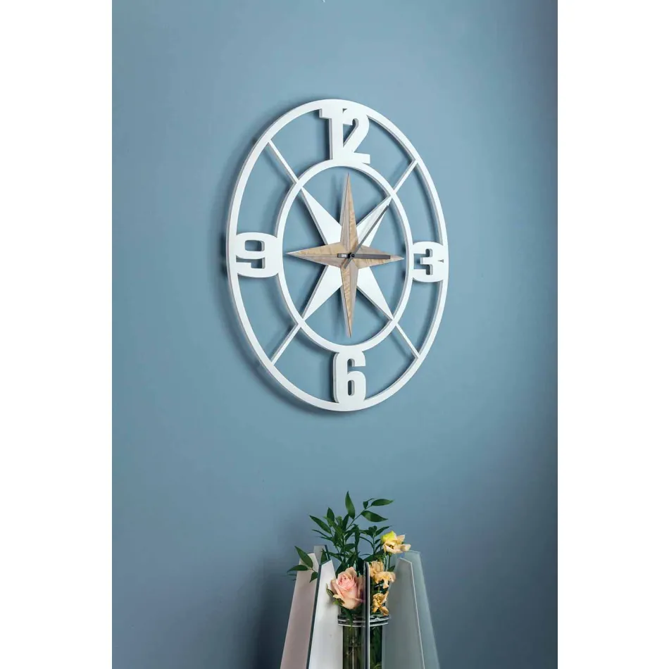 Large Design Wall Clock in White and Brown Shabby Wood - Hinge Viadurini