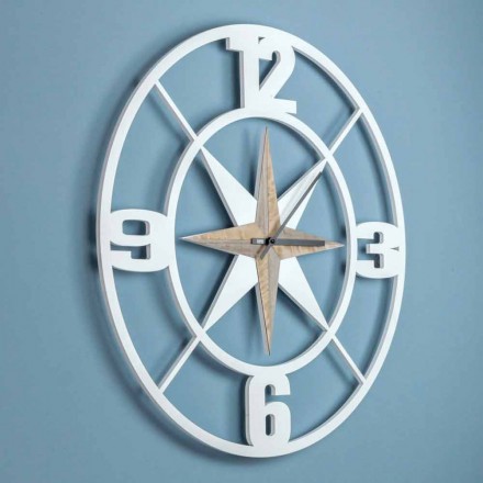 Large Design Wall Clock in White and Brown Shabby Wood - Hinge Viadurini