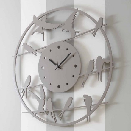 Large Wall Clock Modern Design in Round Colored Wood - Birds Viadurini