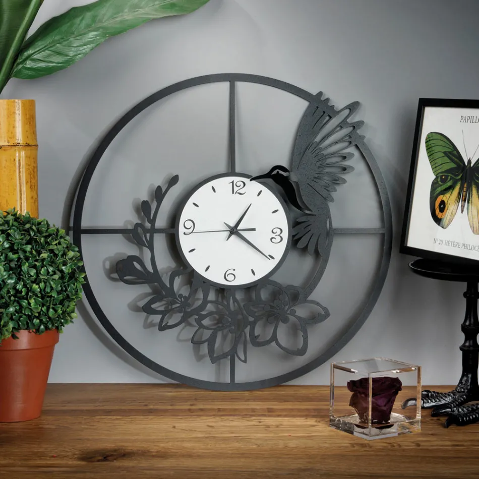 Iron Clock with Hummingbird Decoration Made in Italy - Virgin Viadurini