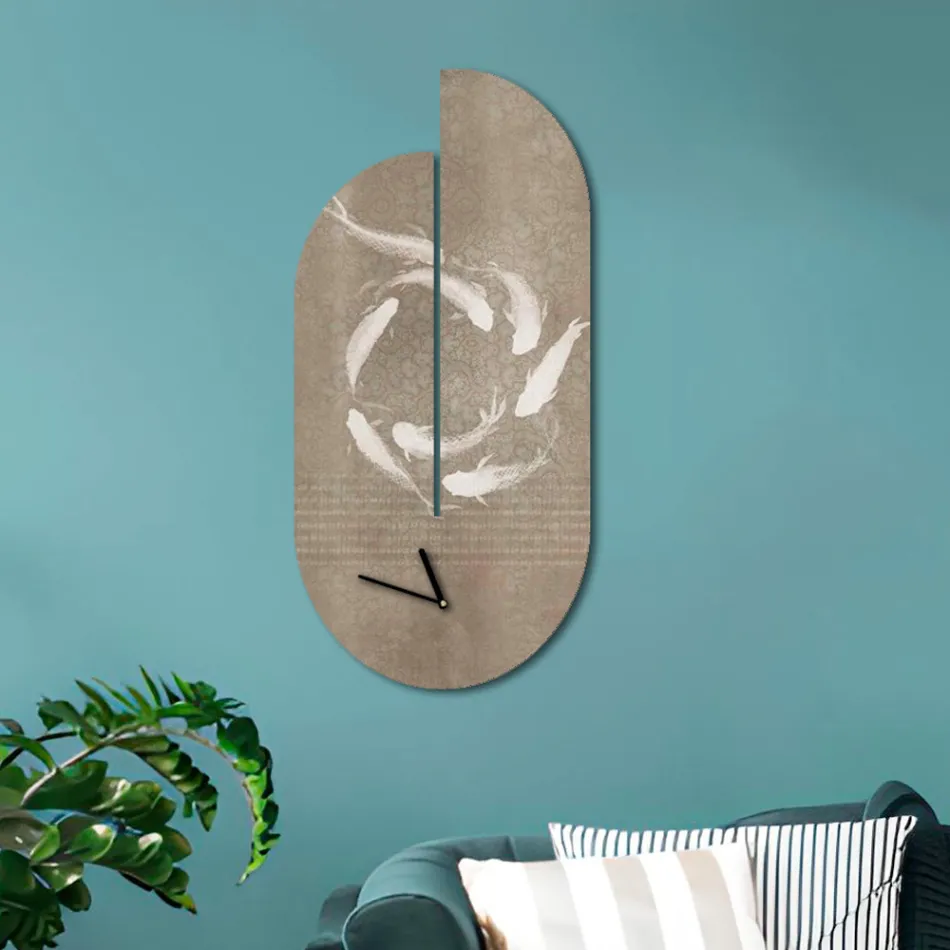 Wooden Clock with Heron Print Made in Italy - Palau Viadurini