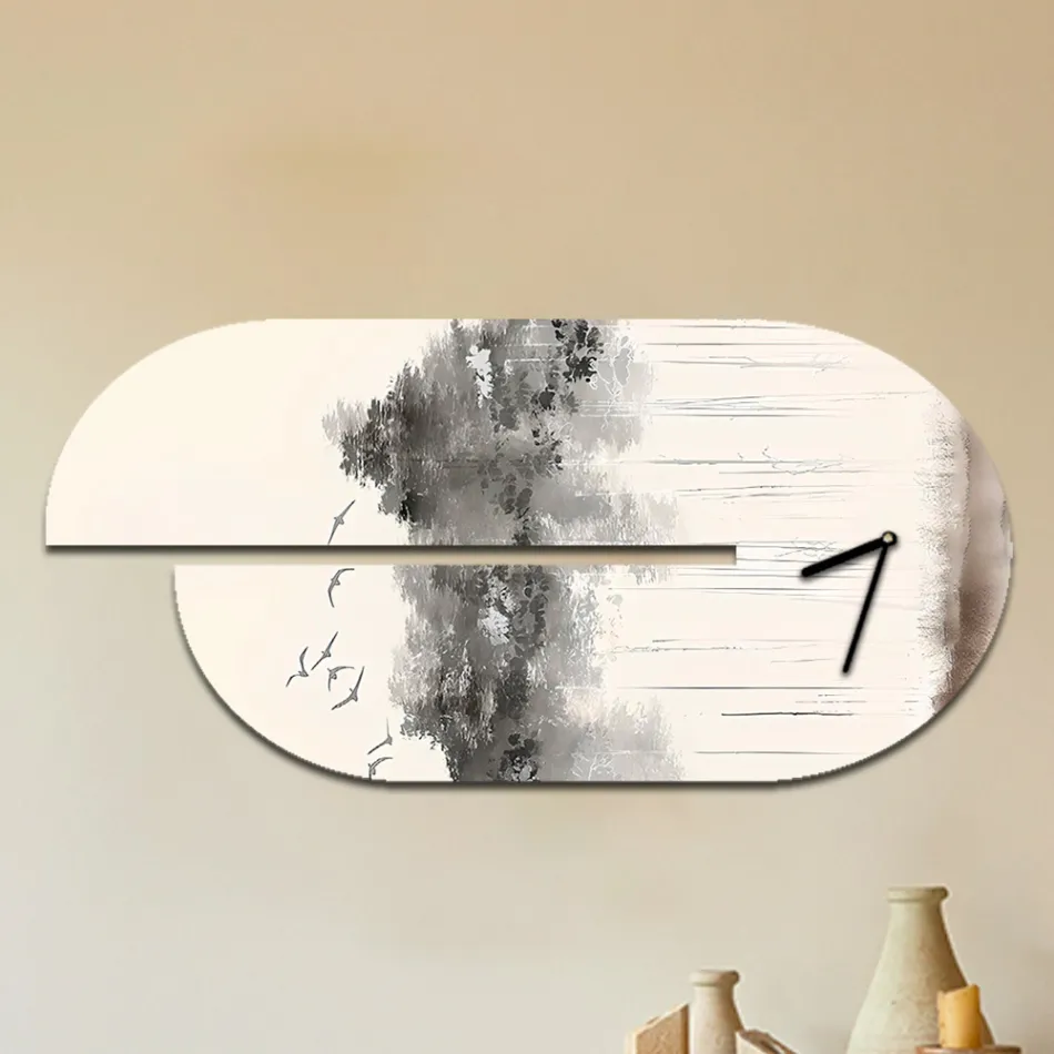 Wooden Clock with Heron Print Made in Italy - Palau Viadurini