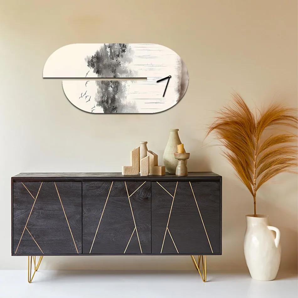 Wooden Clock with Heron Print Made in Italy - Palau Viadurini