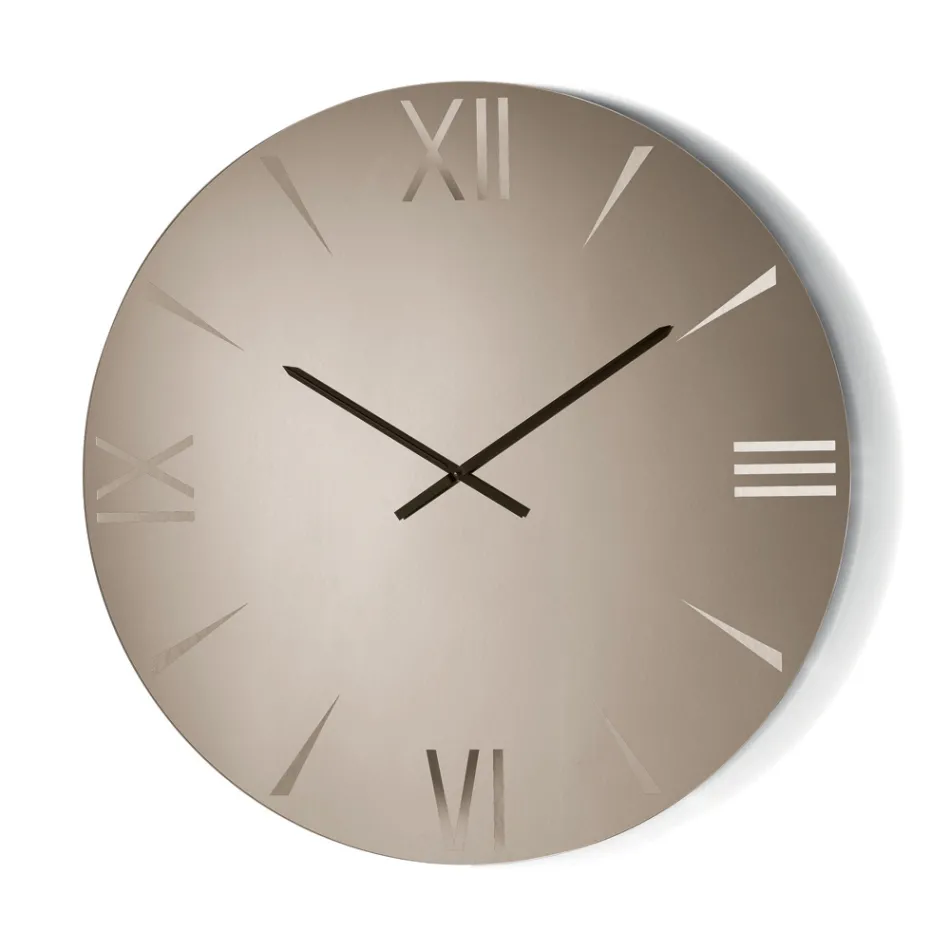 Round Mirrored Glass Clock with Laser-Engraved Numbers - Clelia Viadurini